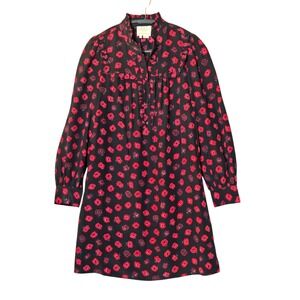 Kate Spade New York Silk Poppy Floral Ruffle Shift Dress S Romantic Elegant